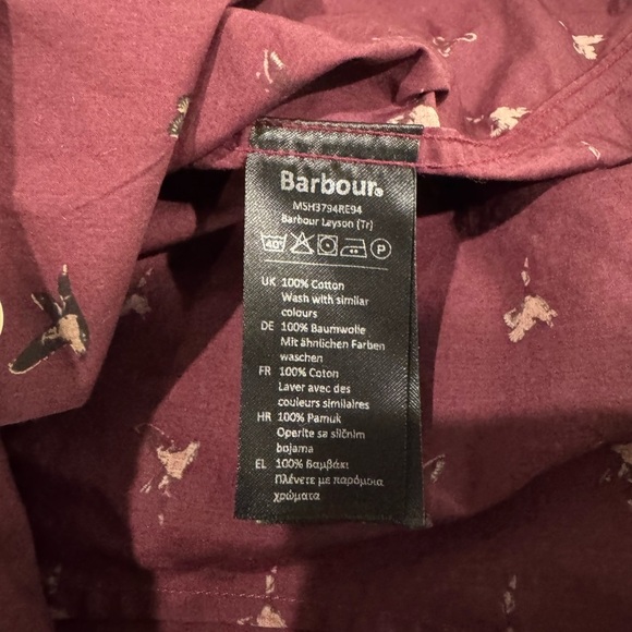 Barbour Men's Burgundy Shirt with all over Bird duck Print cotton tailored fit - Picture 9 of 9